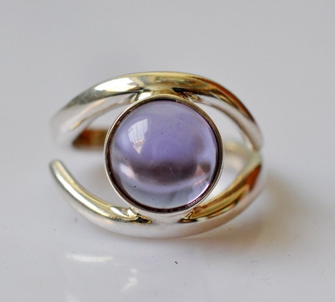 Handgemachte Amethyst Cabochon Ring Sterling Silber Bezel Set von BalajiJewels