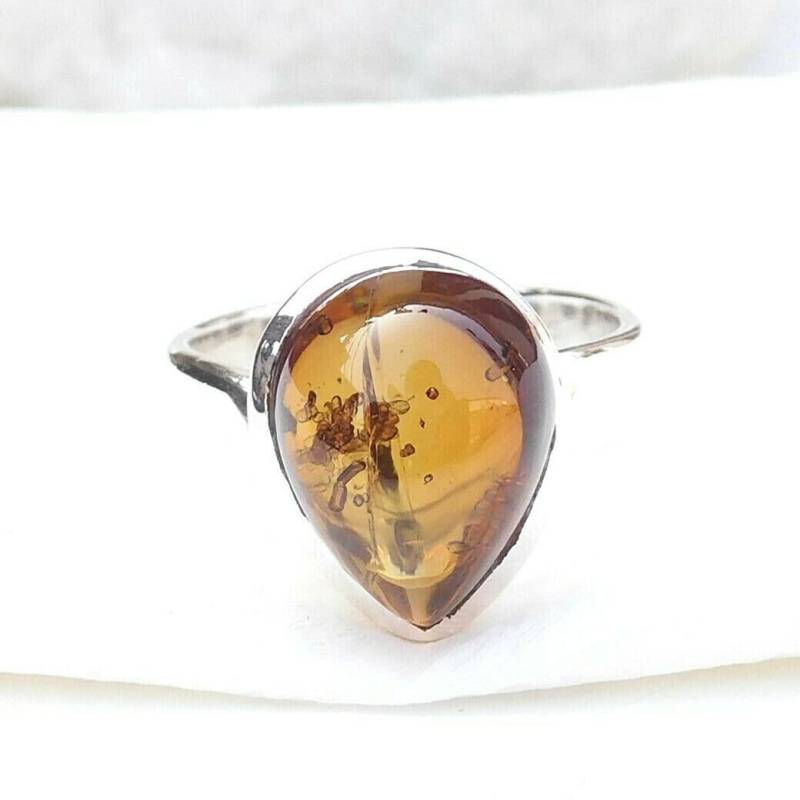 Handgemachte Birne Bernstein Ring Sterling Silber Statement Ring von BalajiJewels