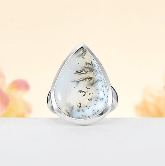 Handgemachte Birne Dendritenopal Ring 925 Sterling Silber Statement Ring von BalajiJewels