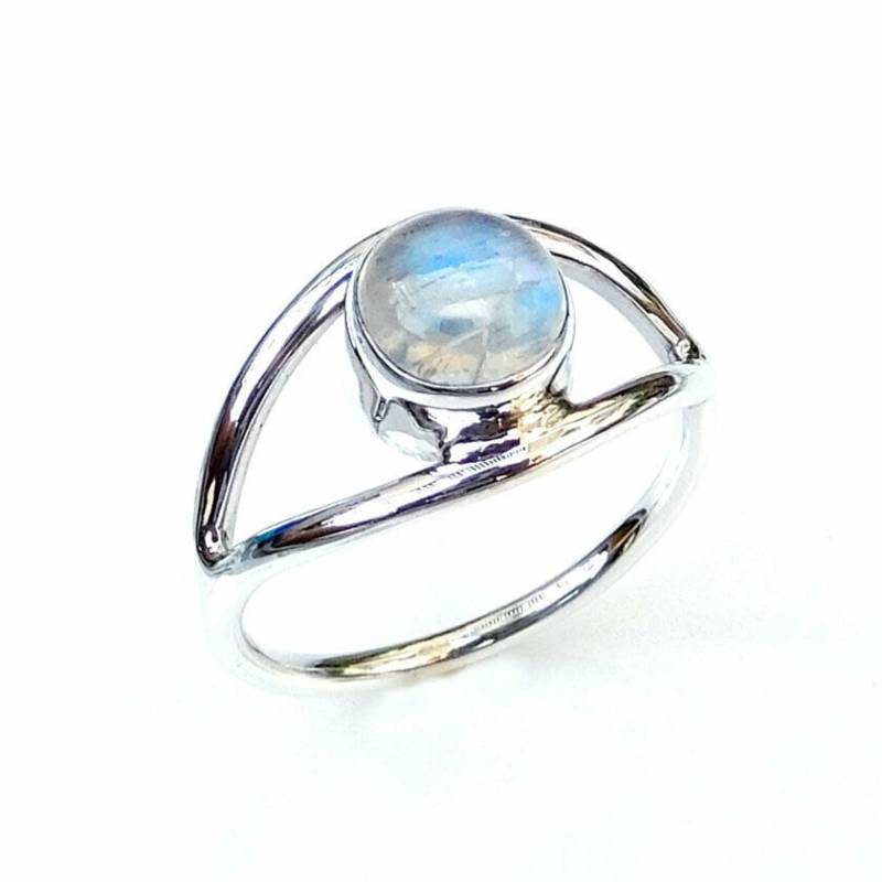 Handgemachte Sterling Silber Blauer Mondstein Ring Evil Eye Schmuck von BalajiJewels