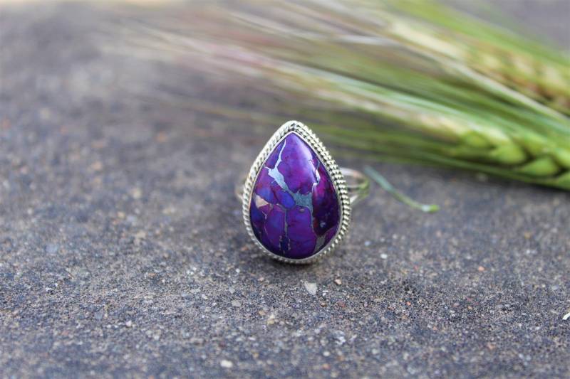 Handgemachte Sterling Silber Lila Kupfer Türkis Birnbaum Ring von BalajiJewels