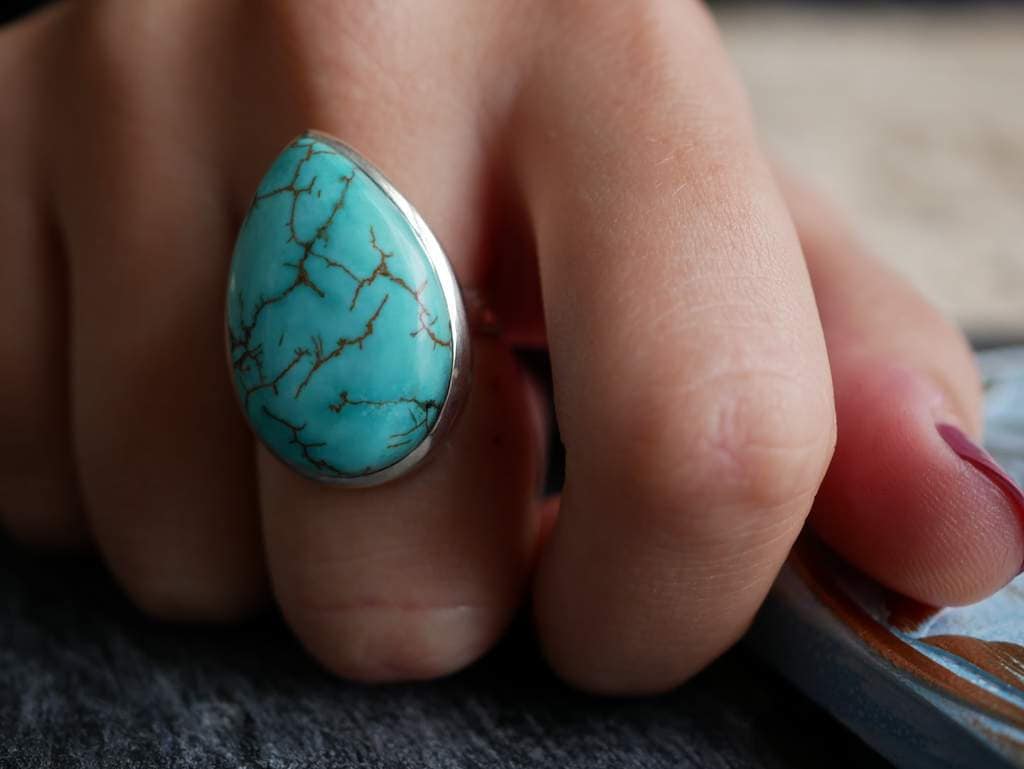 Handgemachter Pear Cab Türkis Ring Sterling Silber Boho Schmuck von BalajiJewels