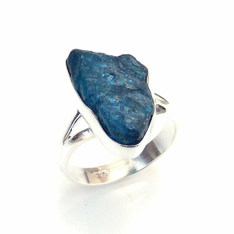 Handgemachter Roher Apatit Ring 925 Sterling Silber Split Band von BalajiJewels