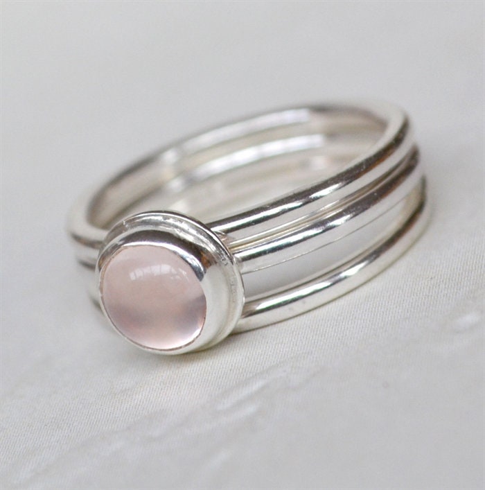 Handgemachter Rosenquarzring Sterling Silber 3Er Band von BalajiJewels