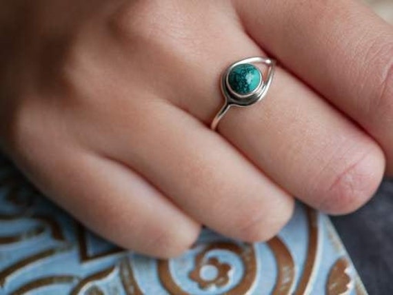 Handgemachter Türkis Edelstein Ring 925 Sterling Silber Schmuck von BalajiJewels