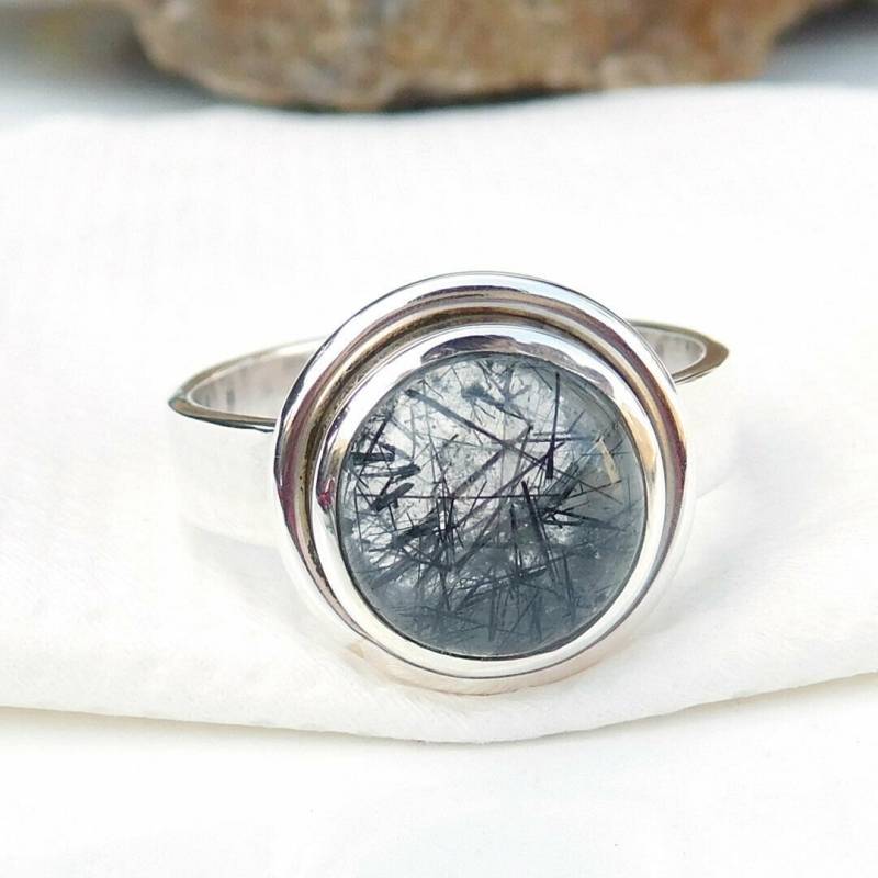 Handmade Sterling Silber Rutilquarz Ring Runder Edelstein Schmuck von BalajiJewels