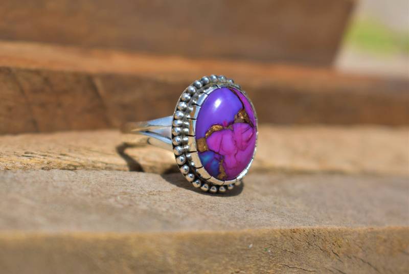 Lila Kupfer Türkis Ring Sterling Silber Split Band von BalajiJewels