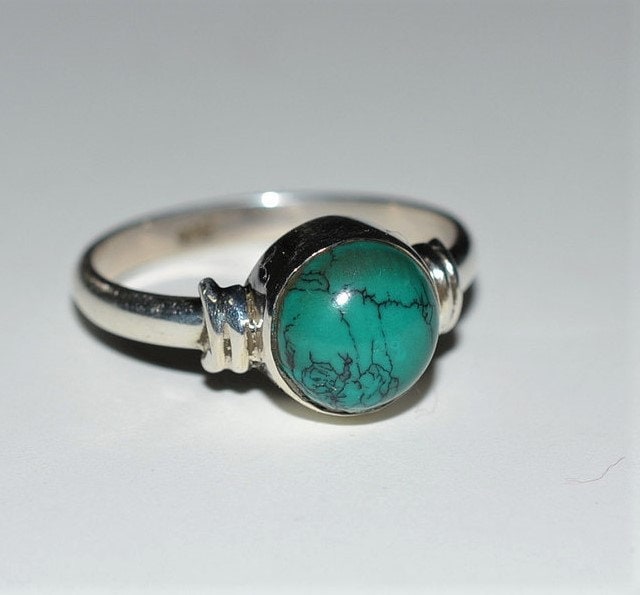 Natürlicher Türkis Ring Runder Grüner Edelstein, 925 Sterling Silber von BalajiJewels