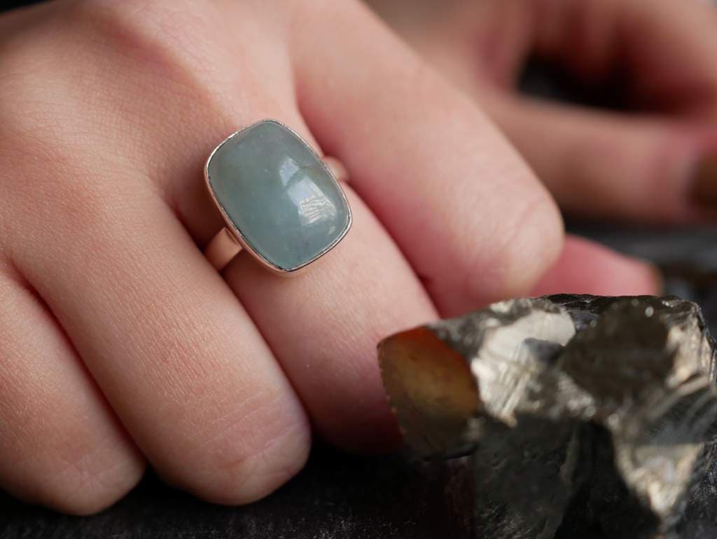 Oktagon Aquamarin Sterling Silber Ring Natürliche Edelstein-Statement von BalajiJewels