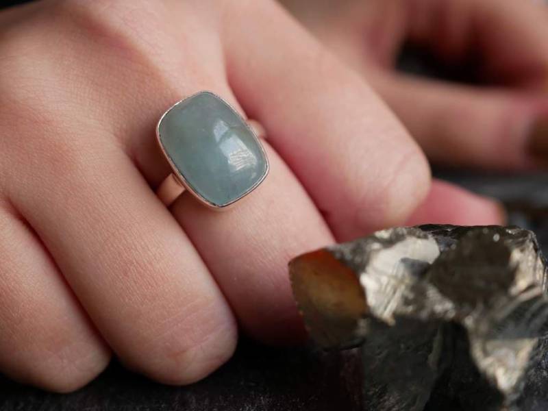 Oktagon Aquamarin Sterling Silber Ring Natürliche Edelstein-Statement von BalajiJewels