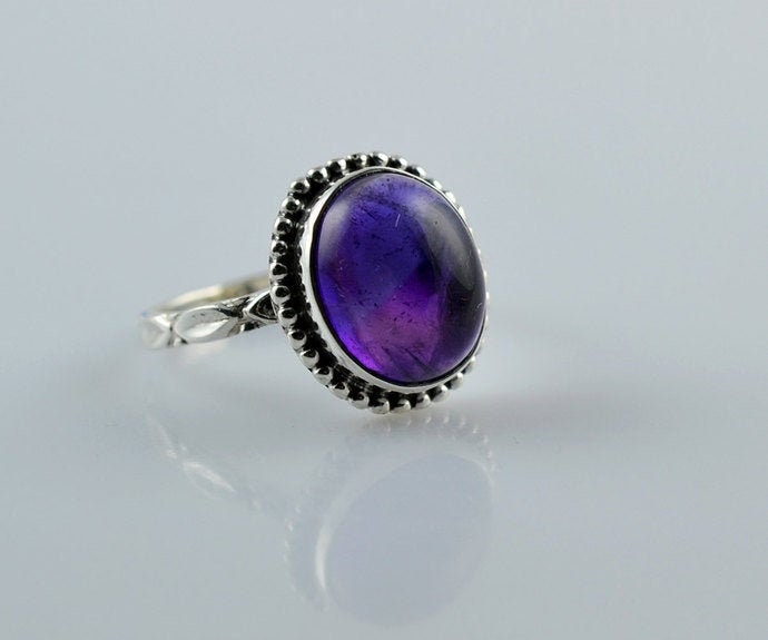 Oval Amethyst Ring 925 Sterling Silber, Handgemachter Statement Schmuck von BalajiJewels