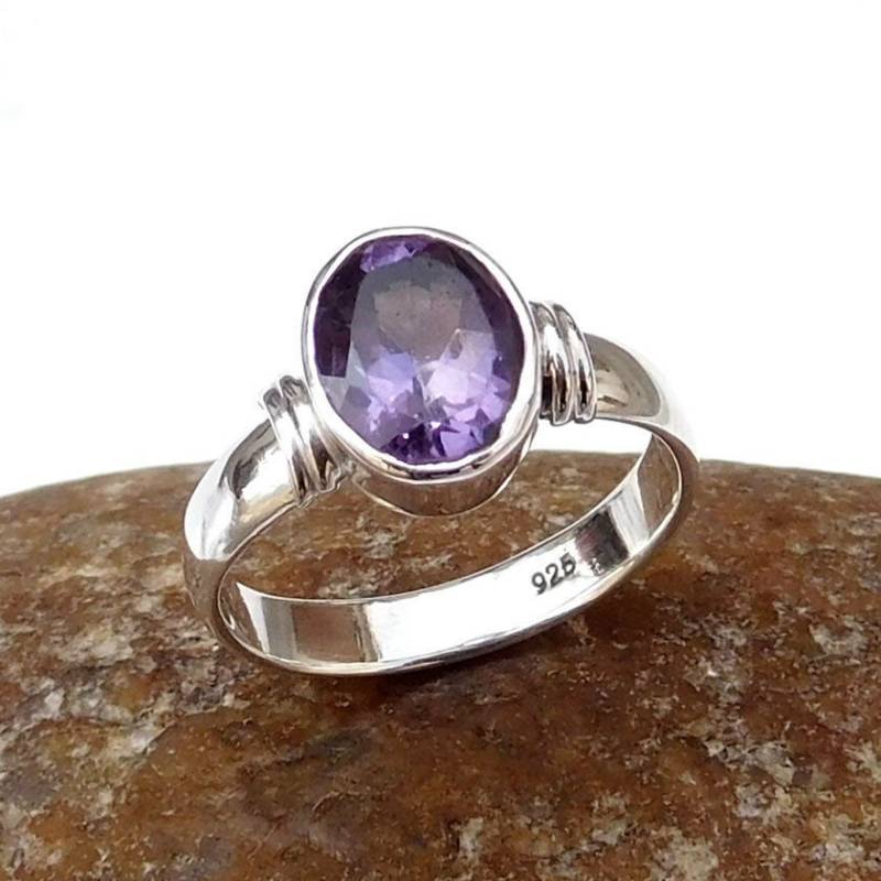 Oval Amethyst Ring 925 Sterling Silber Edelstein Statement von BalajiJewels