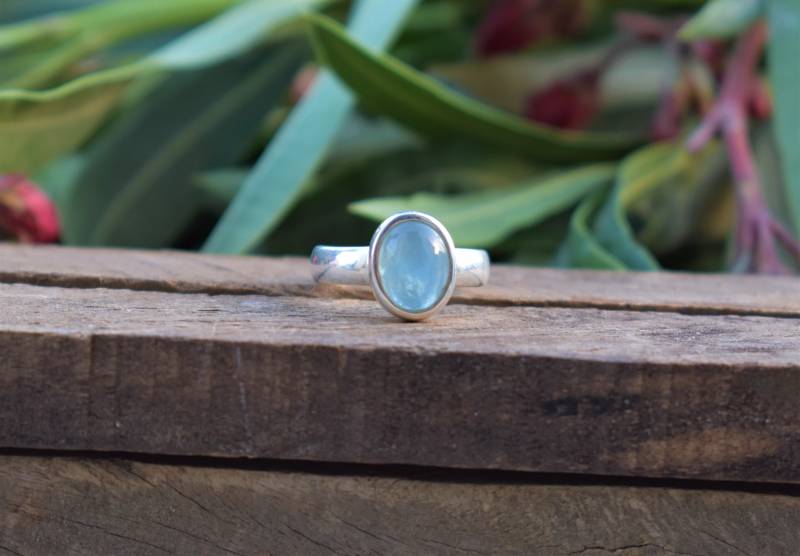 Oval Hellblauer Chalcedon Ring 925 Sterling Silber Boho Geschenk von BalajiJewels