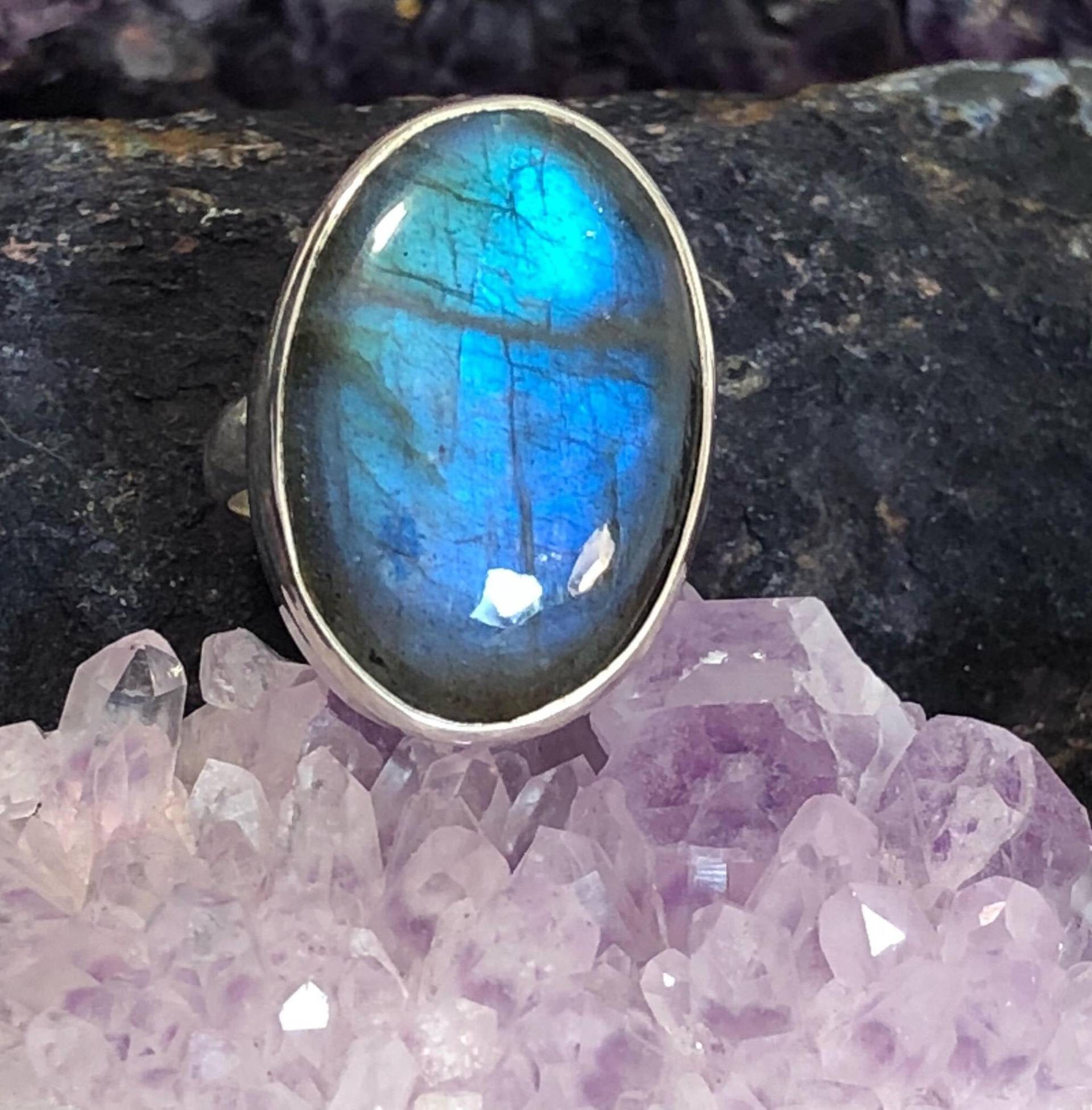 Oval Labradorit Statement Ring 925 Sterling Silber, Personalisiert von BalajiJewels