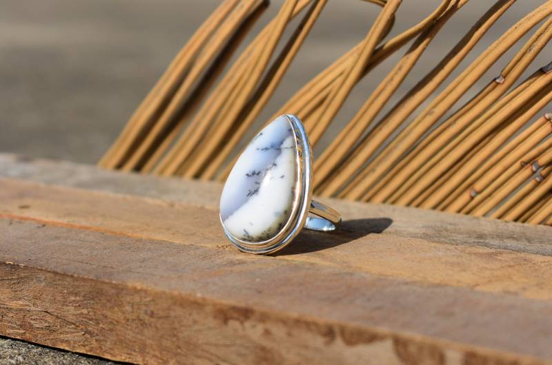 Pear Dendritic Opal Ring 925 Sterling Silber Edelsteinschmuck von BalajiJewels