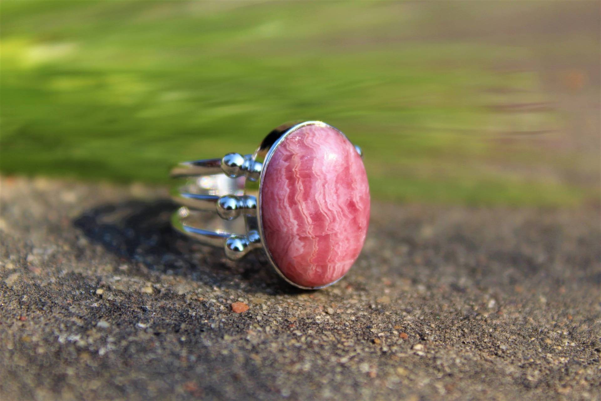 Rhodochrosit-Dreifachring 925 Sterling Silber Edelstein von BalajiJewels