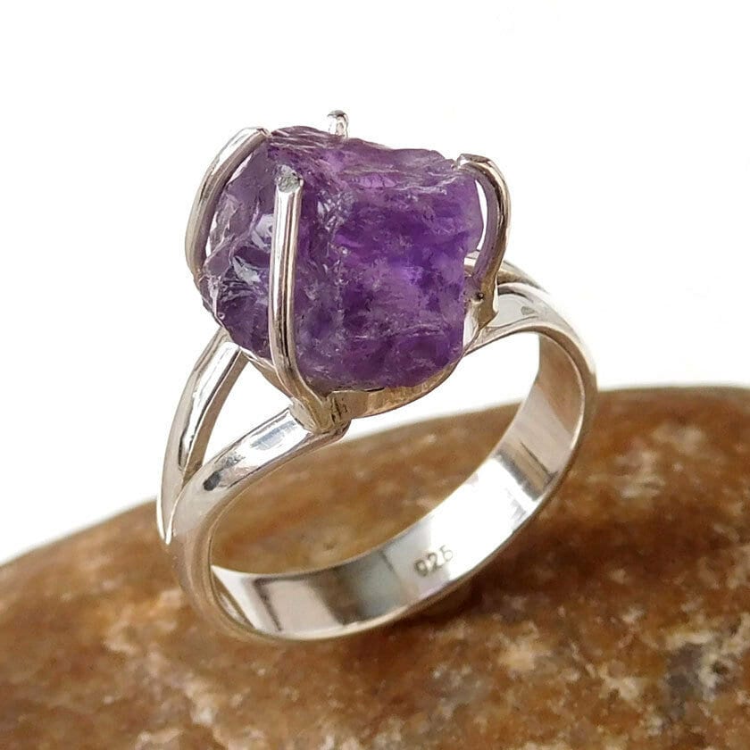 Roher Amethyst Ring 925 Sterling Silber Split Band von BalajiJewels