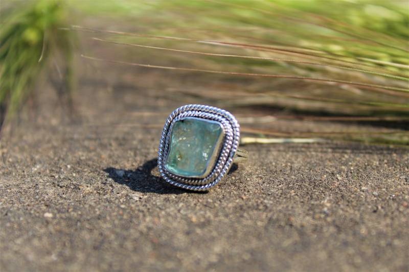 Roher Aquamarin-Ring Handgefertigter Edelsteinschmuck Aus 925Er Sterlingsilber von BalajiJewels