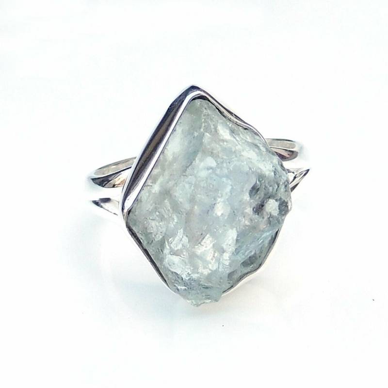 Roher Aquamarin-Ring Hellblauer Edelstein, 925 Sterling Silber-Spaltband von BalajiJewels