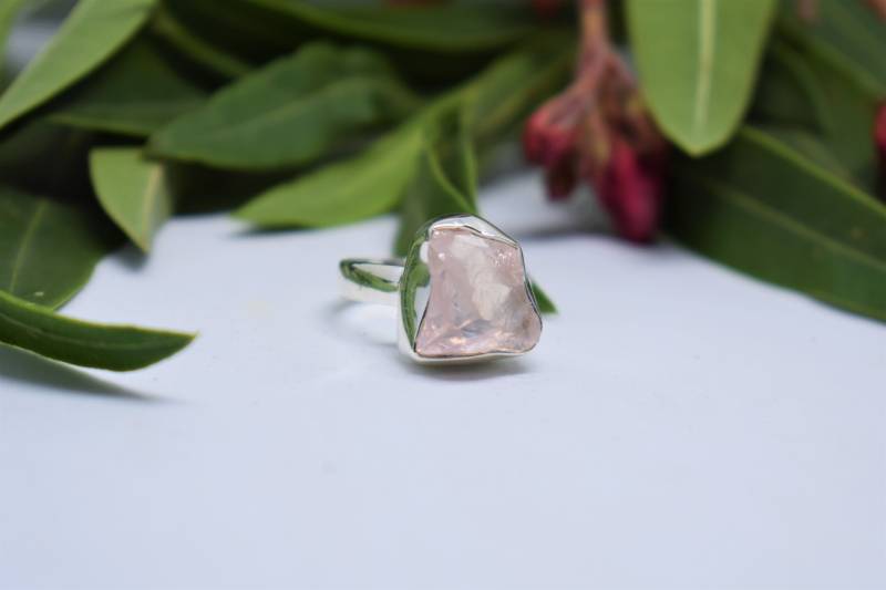 Roher Rosenquarz Ring Sterling Silber Edelstein Schmuck von BalajiJewels