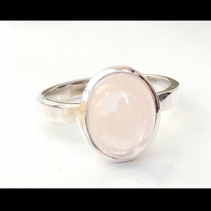 Rosenquarz Cabochon Ring Sterling Silber Boho Statement Ring von BalajiJewels