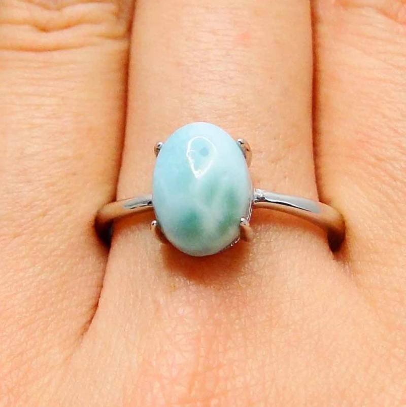 Schöne Larimar Ring, Handgemachte Natürliche 925 Sterling Silber, Prong Set, Kann Personalisiert Werden, Geschenk Für Sie, Weihnachten von BalajiJewels