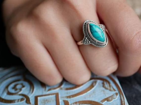 Türkis Ring Handgefertigte Lünette Set Stein Schmuck von BalajiJewels