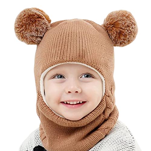 Balakaka 3-in-1-Schal Mütze Maske Winter Strickmütze Kindermütz, Doppel Pompon Kind Kinder Beanie Mütze, Warm Knitted Beanie Hat for 2-7 Jahre alte Jungen und Mädchen,Kaffee von Balakaka