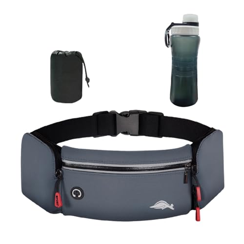 Balakaka Bauchtasche Herren mit Sport Wasserflasche, Laufgürtel Hüfttaschen für Running mit Kopfhöreranschluss, Gürteltaschen mit Flaschenhalter für Outdoor-Workout Wandern, Dunkelgrau von Balakaka