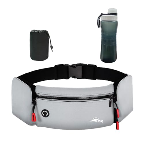 Balakaka Bauchtasche Herren mit Sport Wasserflasche, Laufgürtel Hüfttaschen für Running mit Kopfhöreranschluss, Gürteltaschen mit Flaschenhalter für Outdoor-Workout Wandern, Hellgrau von Balakaka