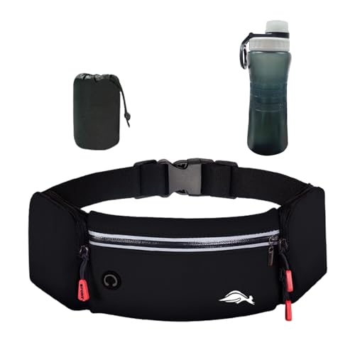 Balakaka Bauchtasche Herren mit Sport Wasserflasche, Laufgürtel Hüfttaschen für Running mit Kopfhöreranschluss, Gürteltaschen mit Flaschenhalter für Outdoor-Workout Wandern, Schwarz von Balakaka