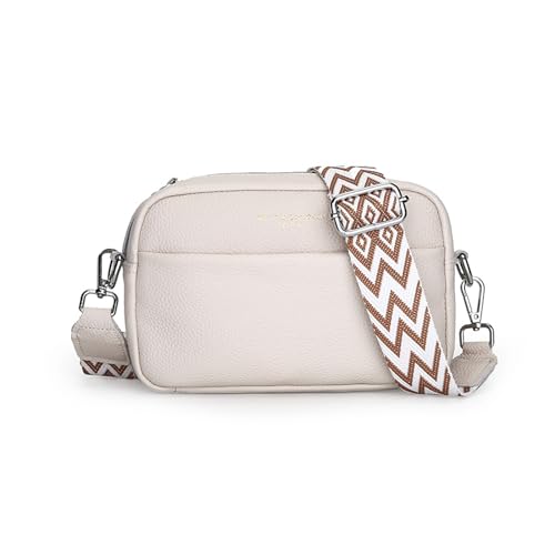 Balakaka Crossbody Bag Damen,Umhängetasche mit Breitem Zerlegt Schultergurt, Breiter Gurt Handtasche Leder für Tägliches Arbeiten Einkaufen Verabredungen Reise Weiß von Balakaka