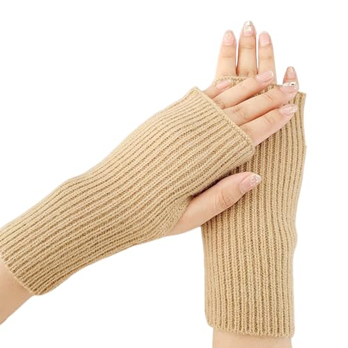 Balakaka Damen Fingerlose Handschuhe 19×8cm, Eingedickte Handschuhe Winter Pulswärmer Armstulpen, Winter Gestrickte Handschuhe für Damen Mädchen, Khaki von Balakaka