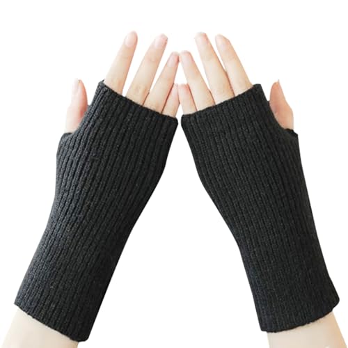 Balakaka Damen Fingerlose Handschuhe 19×8cm, Eingedickte Handschuhe Winter Pulswärmer Armstulpen, Winter Gestrickte Handschuhe für Damen Mädchen, Schwarz von Balakaka