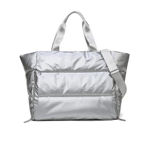Balakaka Handtasche Damen 35L, 3 in 1 Puffer Tasche Damen Shopper mit Nasse und Trockener Tasche, Groß Kapazität Wasserdicht Umhängetasche für Fitness Reisen Yoga, Silber von Balakaka