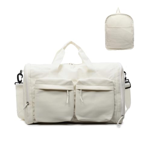 Balakaka Faltbare Reisetasche für Herren Damen, 44x23x28cm Tragbar Handgepäck Tasche mit Multi-Taschen, Große Falttasche Sporttasche mit Reißverschlüssen und Griffen, Beige von Balakaka