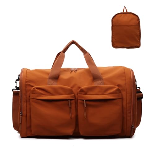 Balakaka Faltbare Reisetasche für Herren Damen, 44x23x28cm Tragbar Handgepäck Tasche mit Multi-Taschen, Große Falttasche Sporttasche mit Reißverschlüssen und Griffen, Braun von Balakaka