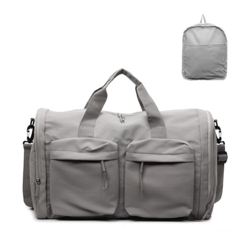 Balakaka Faltbare Reisetasche für Herren Damen, 44x23x28cm Tragbar Handgepäck Tasche mit Multi-Taschen, Große Falttasche Sporttasche mit Reißverschlüssen und Griffen, Grau von Balakaka