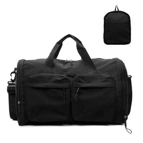 Balakaka Faltbare Reisetasche für Herren Damen, 44x23x28cm Tragbar Handgepäck Tasche mit Multi-Taschen, Große Falttasche Sporttasche mit Reißverschlüssen und Griffen, Schwarz von Balakaka