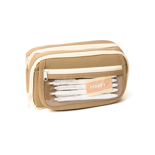 Balakaka Federmäppchen Groß Kapazität mit 3 Fächer, Federtasche Mädchen für ca. 100 Stifte, Schlamppermäppchen Pencil Case für Schule Büro Geschenk für Kinder Erwachsener, Kaffee von Balakaka