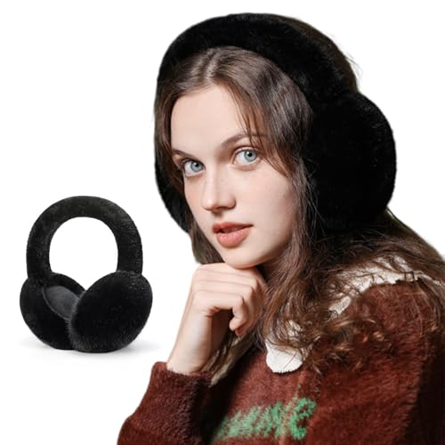 Balakaka Ohrenschützer für Damen,Winter Ohrenschützer Faltbare Abnehmbar Waschbar,Plüsch Earmuffs warme Kälteschutz Kalte Winterzubehör Outdoor Ohrenmuscheln Schwarz von Balakaka