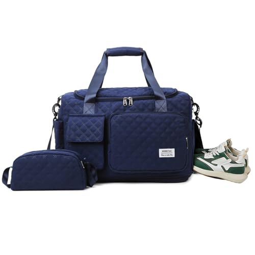 Balakaka Reisetasche Damen 34 L mit 1,5 L Kleiner Tasche, Sporttasche mit abnehmbarem Schultertragegurt, Wasserdicht Fitnesstasche Trainingstasche mit Schuhfach und Nassfach, Dunkelblau von Balakaka