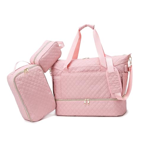 Balakaka Reisetasche Damen 3pcs mit Kulturbeutel, 35L Weekender Damen Sporttasche mit Schuhfach Nassfach, Wasserdicht Overnight Bag Kliniktasche Geburt mit Lsoliertasche, Pfirsich Rosa von Balakaka