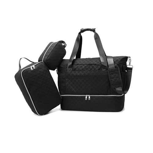 Balakaka Reisetasche Damen 3pcs mit Kulturbeutel, 35L Weekender Damen Sporttasche mit Schuhfach Nassfach, Wasserdicht Overnight Bag Kliniktasche Geburt mit Lsoliertasche, Schwarz von Balakaka