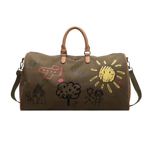 Balakaka Reisetasche Damen 55x30x27cm, 2 in 1 Leinwand Reisetaschen mit Abnehmbarem Schultergurt, Weekender Damen Groß fur Reisen Krankenhaus CampingGrün von Balakaka