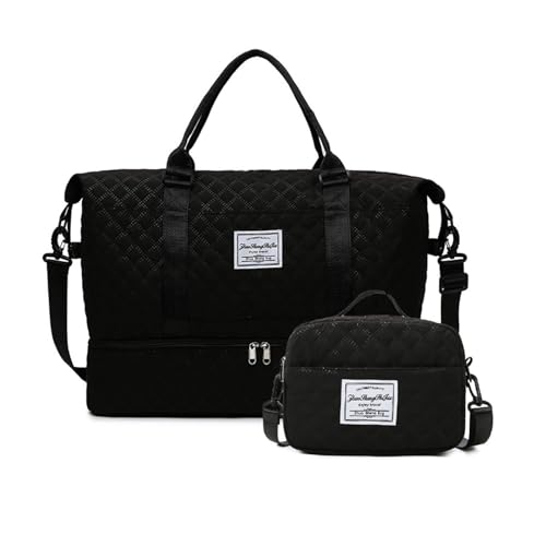 Balakaka Reisetasche Damen Herren, Groß Sporttasche 42L mit Kleine Kosmetiktasche 28.5L, Wasserdicht Handgepäck Tasche mit Schuhfach & Nassfach, Schwarz von Balakaka