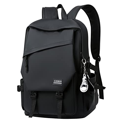 Balakaka Rucksack Herren Freizeitrucksack mit Laptop Fach 15,6 Zoll, Wasserdicht Praktischer Daypacks für Urlaub Sport Unisex Hohe Kapazität Tagesrucksack Jungen Schultasche mit Anhänger, Schwarz von Balakaka