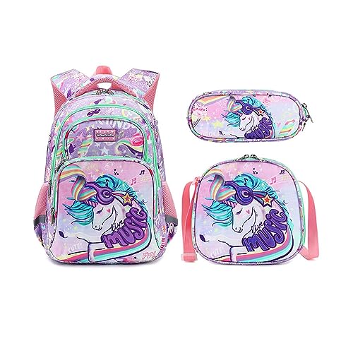 Balakaka Schulrucksack Daypacks für Jungen Mädchen Großer Wasserdichtes Kinderrucksack mit Lunch-Taschen Bleistift, Rucksack für Kinder im Alter von 7 bis 13 Jahren,Rosa Einhorn von Balakaka