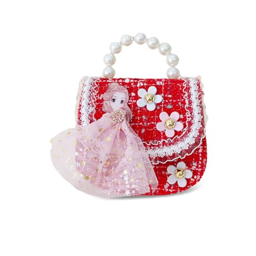 Balakaka Umhängetasche für Kinder Mädchen,Süß Klein Mädchen Taschen Prinzessin Handtasche mit Abnehmbarer Schultergurt, Niedliche Perlen Crossbody Bag Handytaschen Brieftasche für Mädchen,Sophia rot von Balakaka