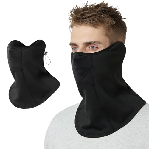 Balakaka Winter Neck Warmer Herren Damen, Warmes Fleecefutter Winter Loop Schal mit Reflektorstreifen, Winddichter Ski Halswärmer für Motorrad Laufen Radfahren, Schwarz von Balakaka